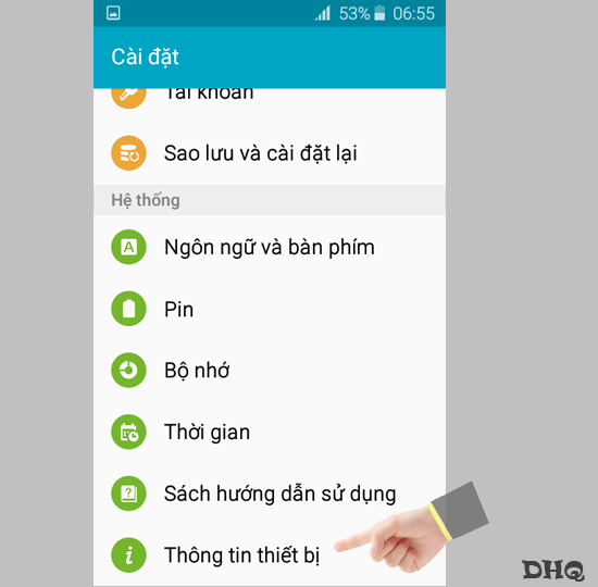 Chọn Thông tin thiết bị